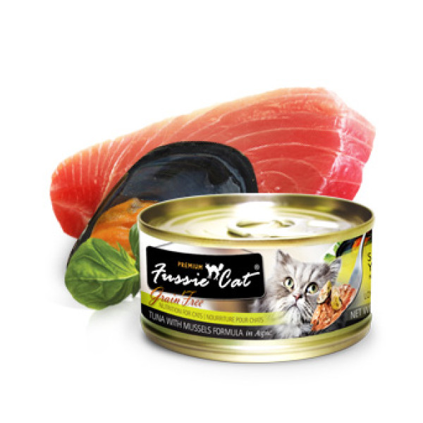 Fussie Cat Tuna With Mussel (黑鑽吞拿魚+ 青口) 80g  X 24 罐